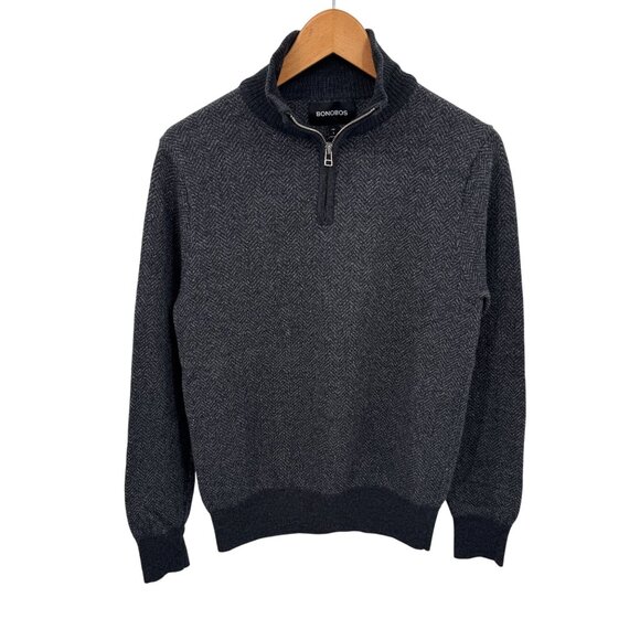 Bonobos 1/4 Zip‎ Pullover Sweater Mens Small Gray 100% Extra Fine Merino Wool - Picture 1 of 8